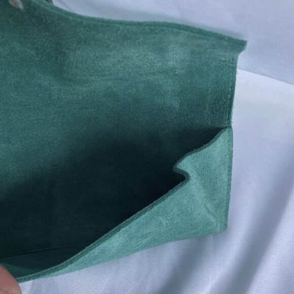 Teal Blue Green Suede Jewelry Pouch Holder Wallet Style Embossed Unbranded Nice - Picture 4 of 8
